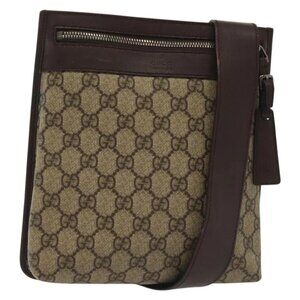 GUCCI GG Supreme Shoulder Bag PVC Beige Silver